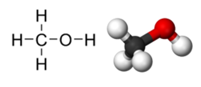 โครงสร้างทางเคมีของเมทานอลหรือเมทิลแอลกอฮอล์