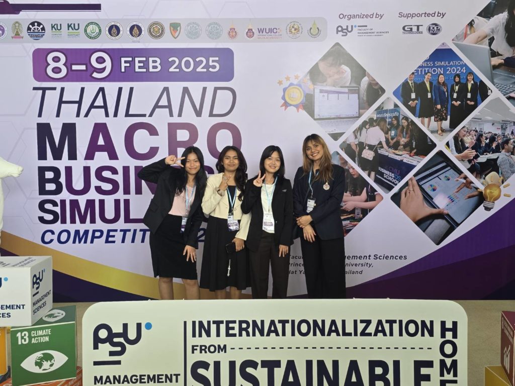 The Thailand Macro Business Simulation is a highly competitive event where students apply strategic decision-making, financial analysis, and business acumen to manage virtual enterprises. Team WeR1 from WUIC demonstrated outstanding teamwork, critical thinking, and leadership, outperforming competitors from leading universities nationwide.