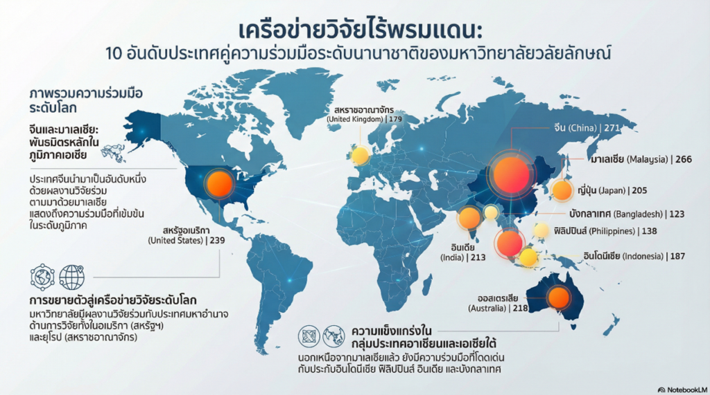 ผลงานตีพิมพ์เผยแพร่ที่มีความร่วมมือระดับนานาชาติ มหาวิทยาลัยวลัยลักษณ์ ปี พ.ศ. 2564–2568