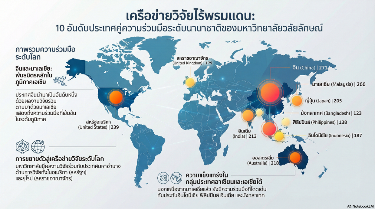ผลงานตีพิมพ์เผยแพร่ที่มีความร่วมมือระดับนานาชาติ มหาวิทยาลัยวลัยลักษณ์ ปี พ.ศ. 2564–2568